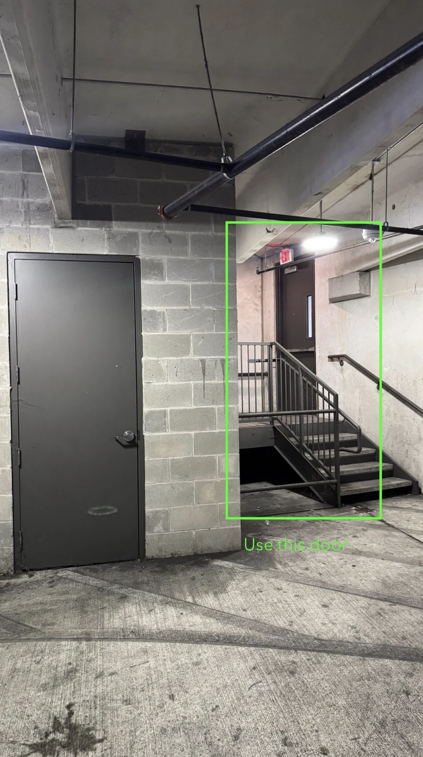Building entrance from the garage